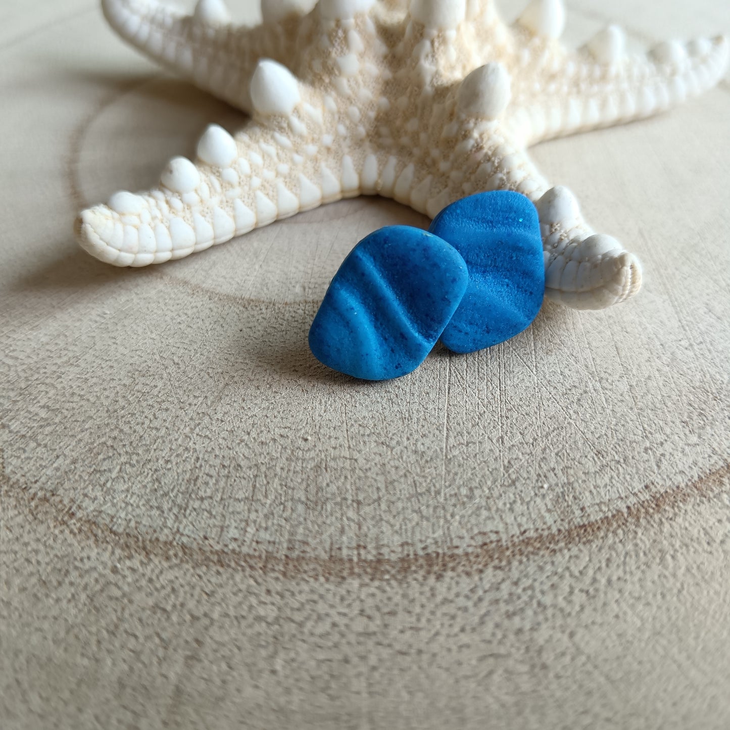 Sea Inspired Wave Textured Blue Stud Earrings