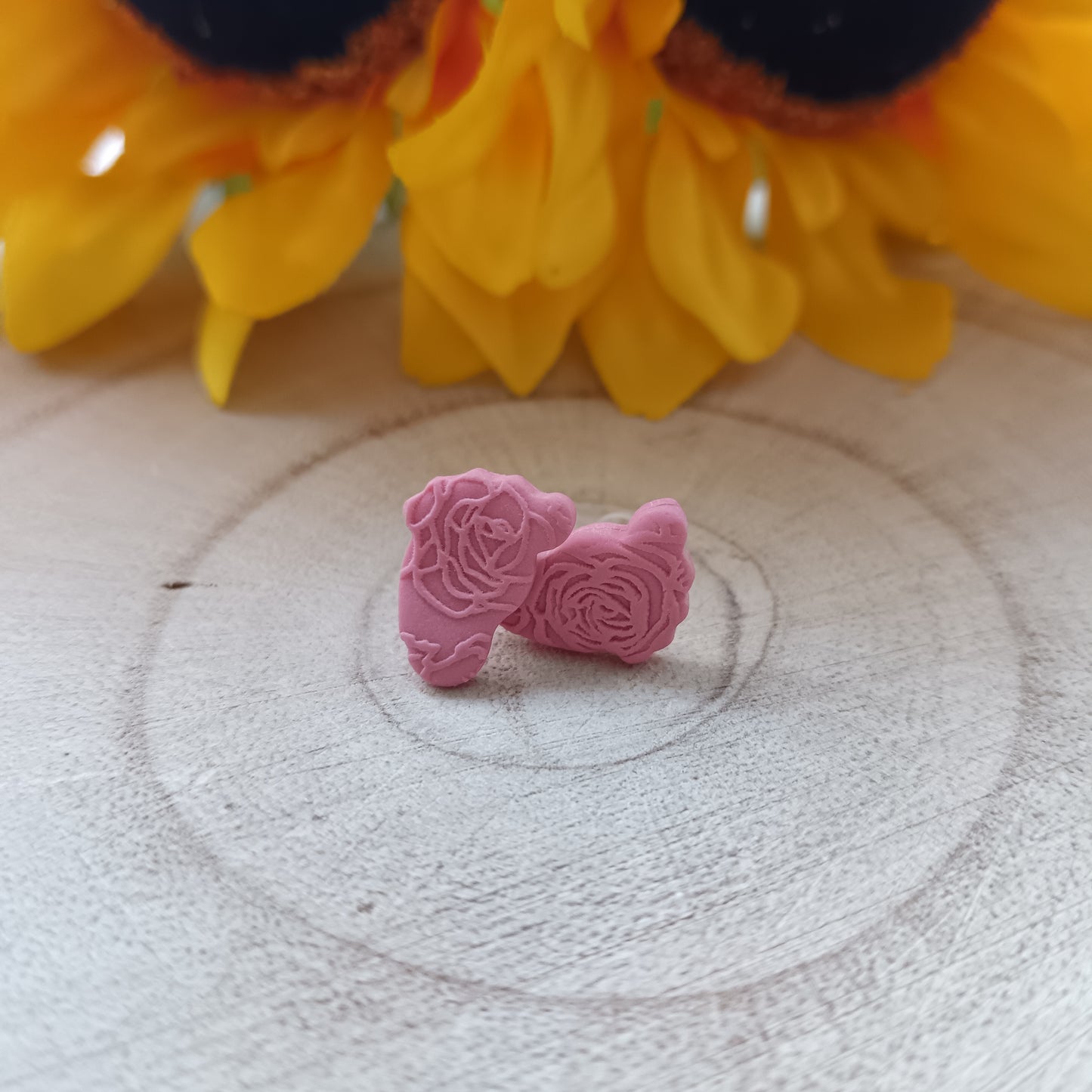 Baby Feet Pink Rose Stud Earrings
