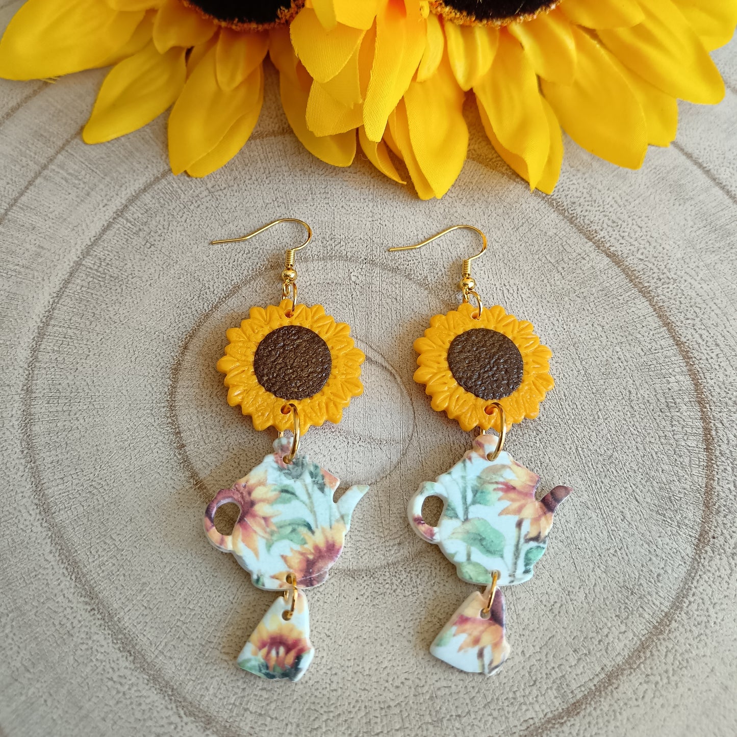 Sunflower Afternoon Tea Dangle Hook Earrings