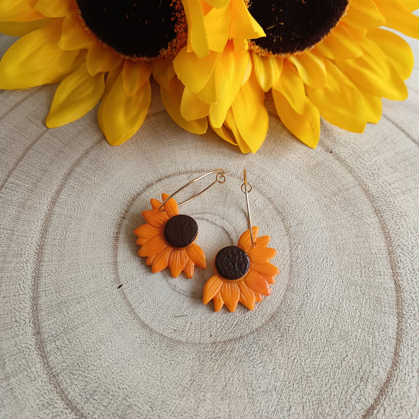 Sunflower Half Hoop Earrings