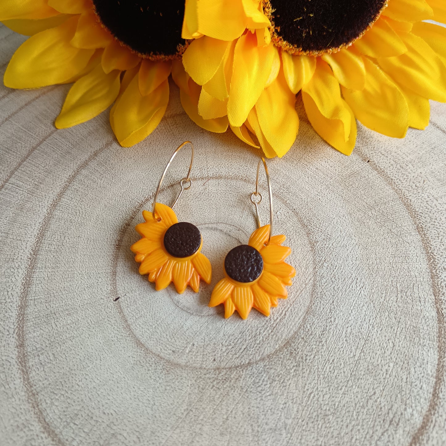 Sunflower Half Hoop Earrings