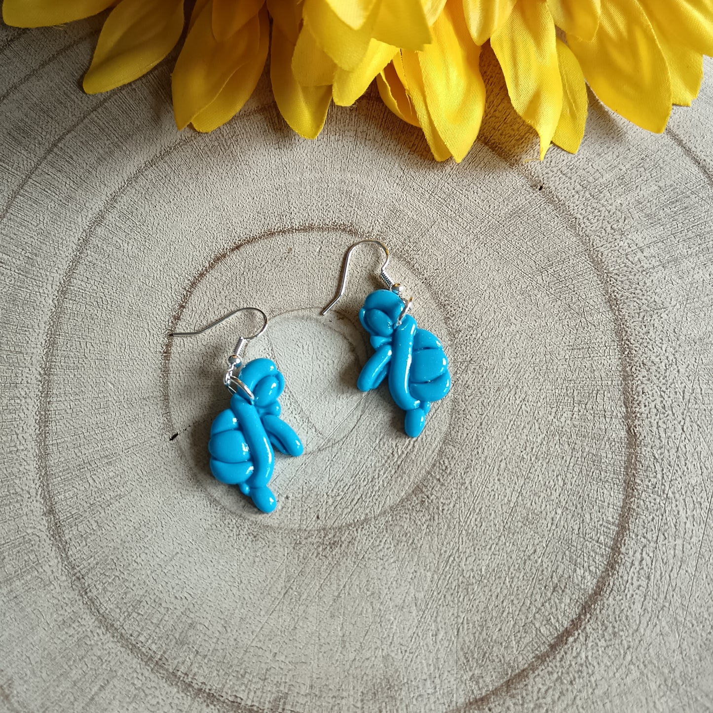 Deep Sky Blue Balloon Twist Turtle Hook Earrings