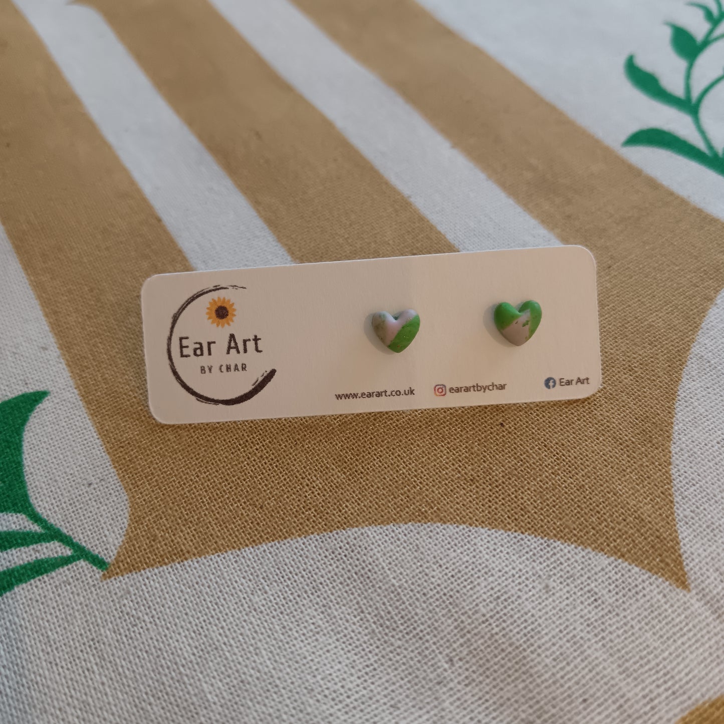 Micro Green & Pink Heart Stud Earrings