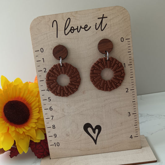 Circle Wood Inspired Dangle Stud Earrings