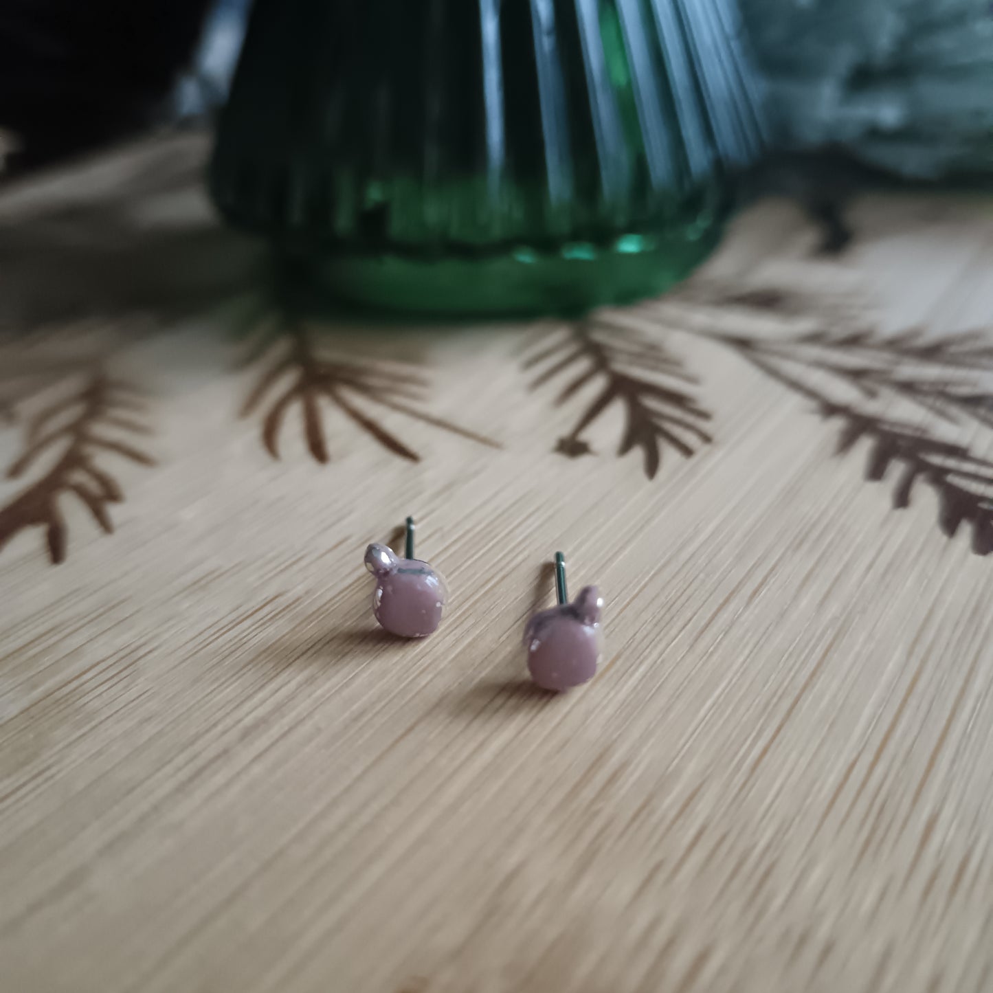 Micro Christmas Bauble Baby Pink & Silver Stud Earrings