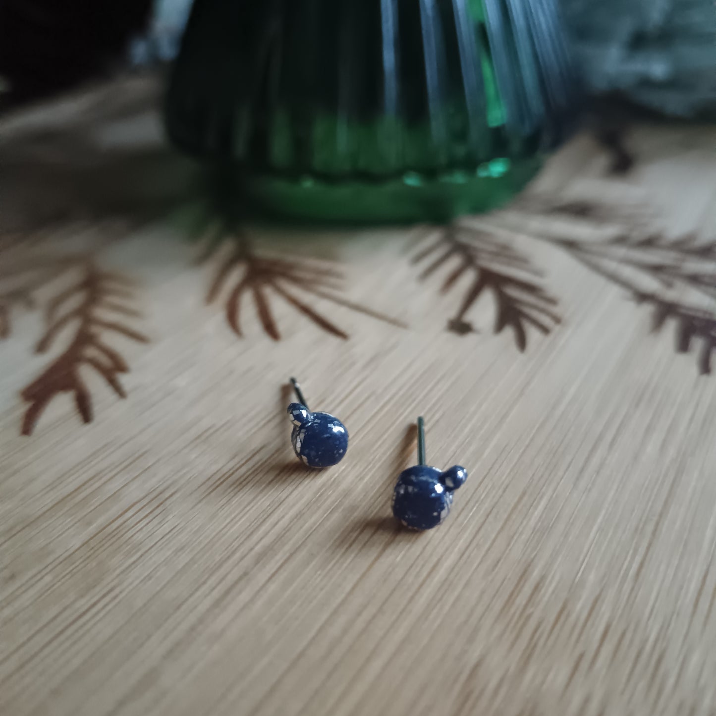 Micro Christmas Bauble Navy & Silver Stud Earrings