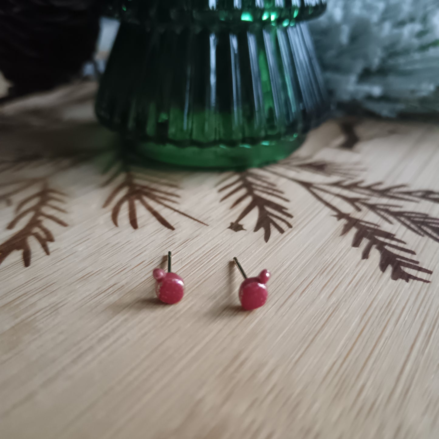 Micro Christmas Bauble Red & Gold Stud Earrings