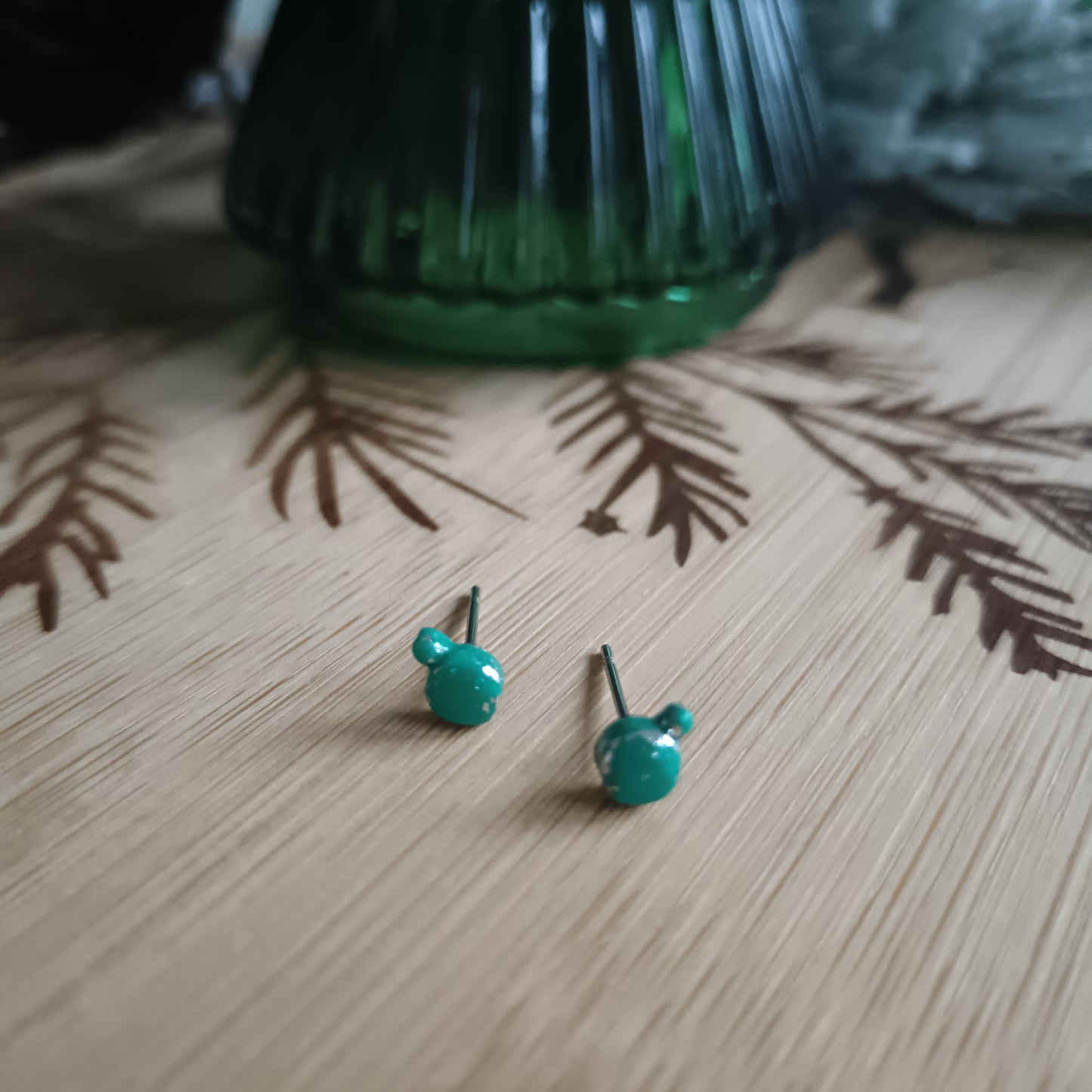 Micro Christmas Bauble Turquoise & Silver Stud Earrings