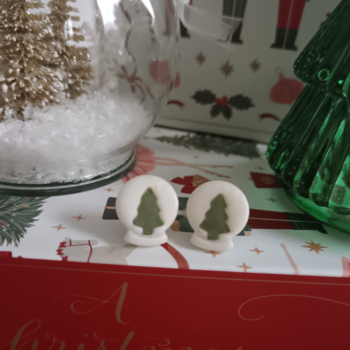 Christmas Tree Globe Stud Earrings