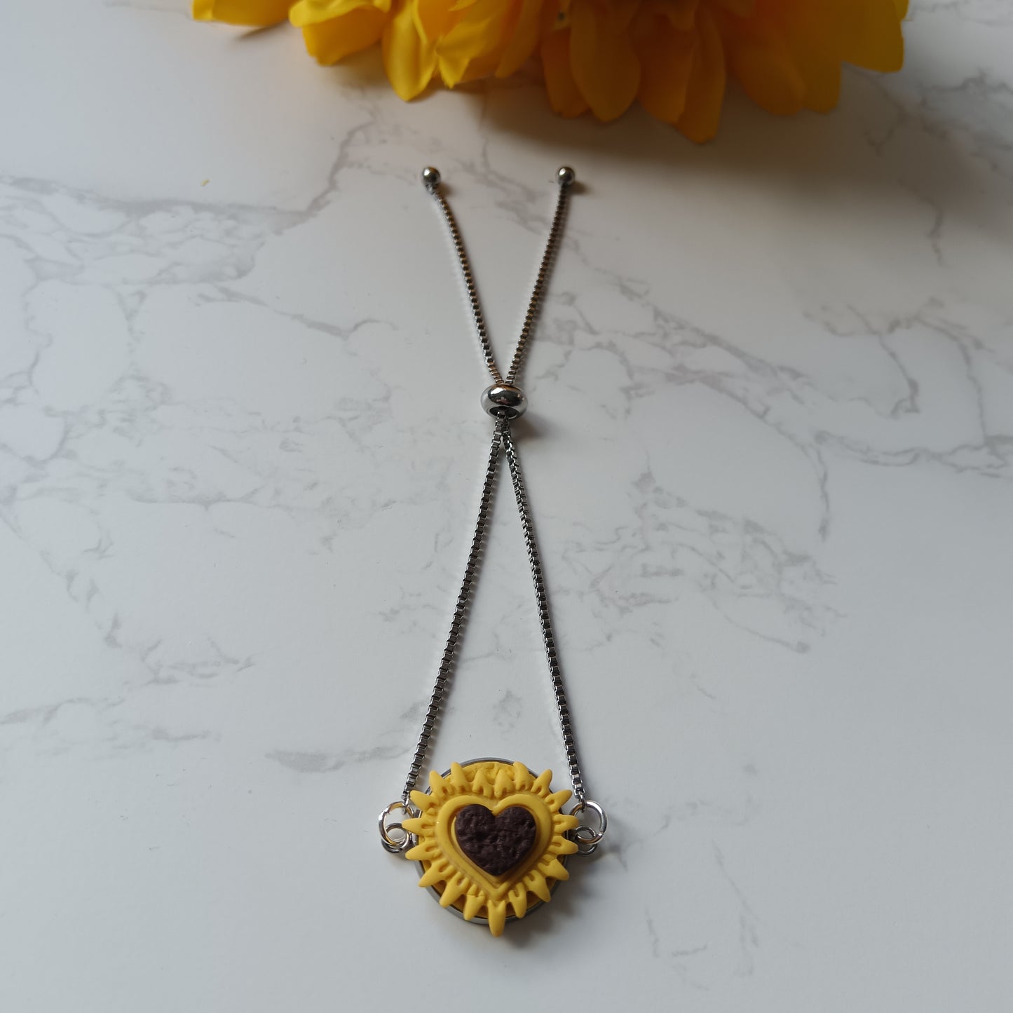 Heart Sunflower Slider Bracelet
