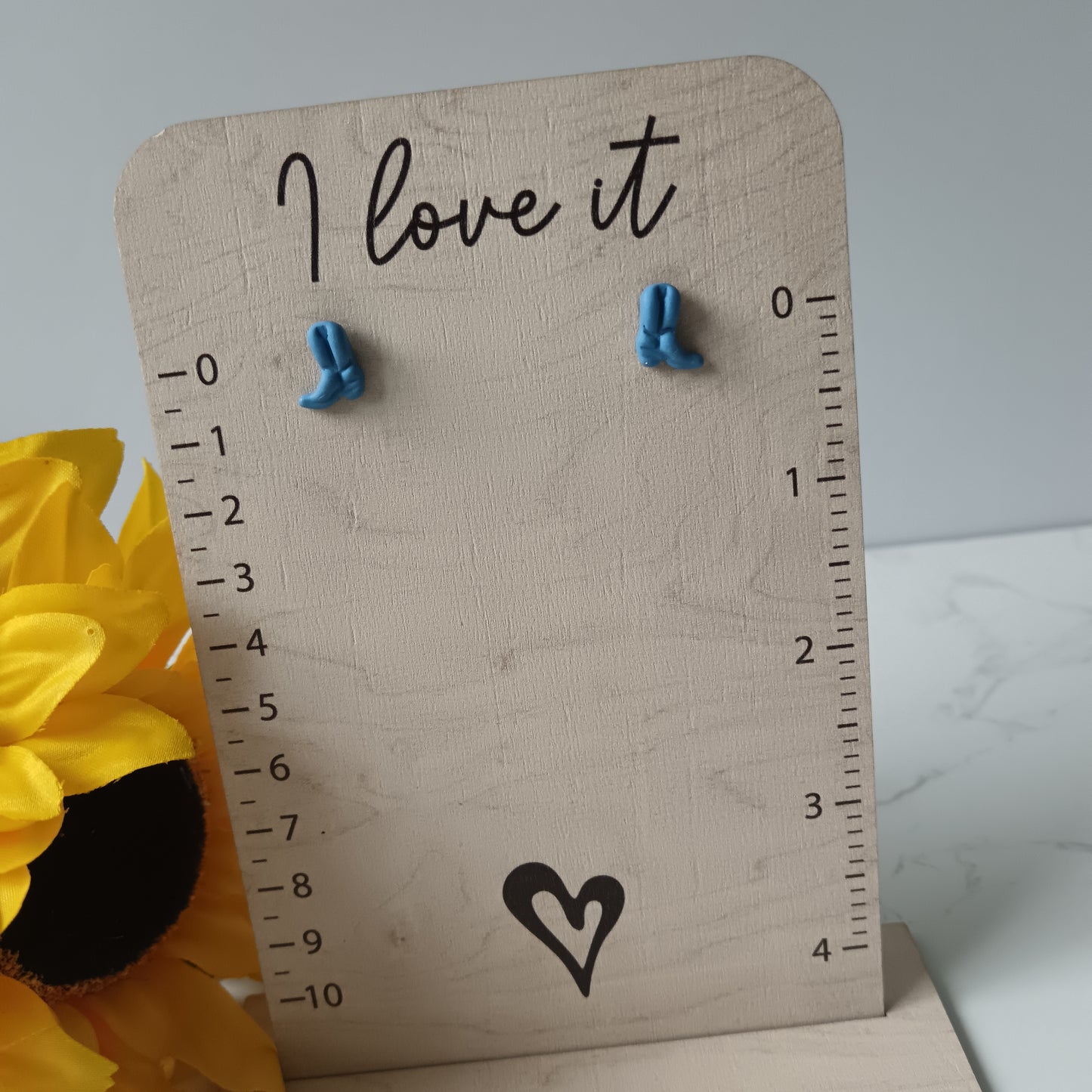 Denim Blue Cowgirl Boot Stud Earrings