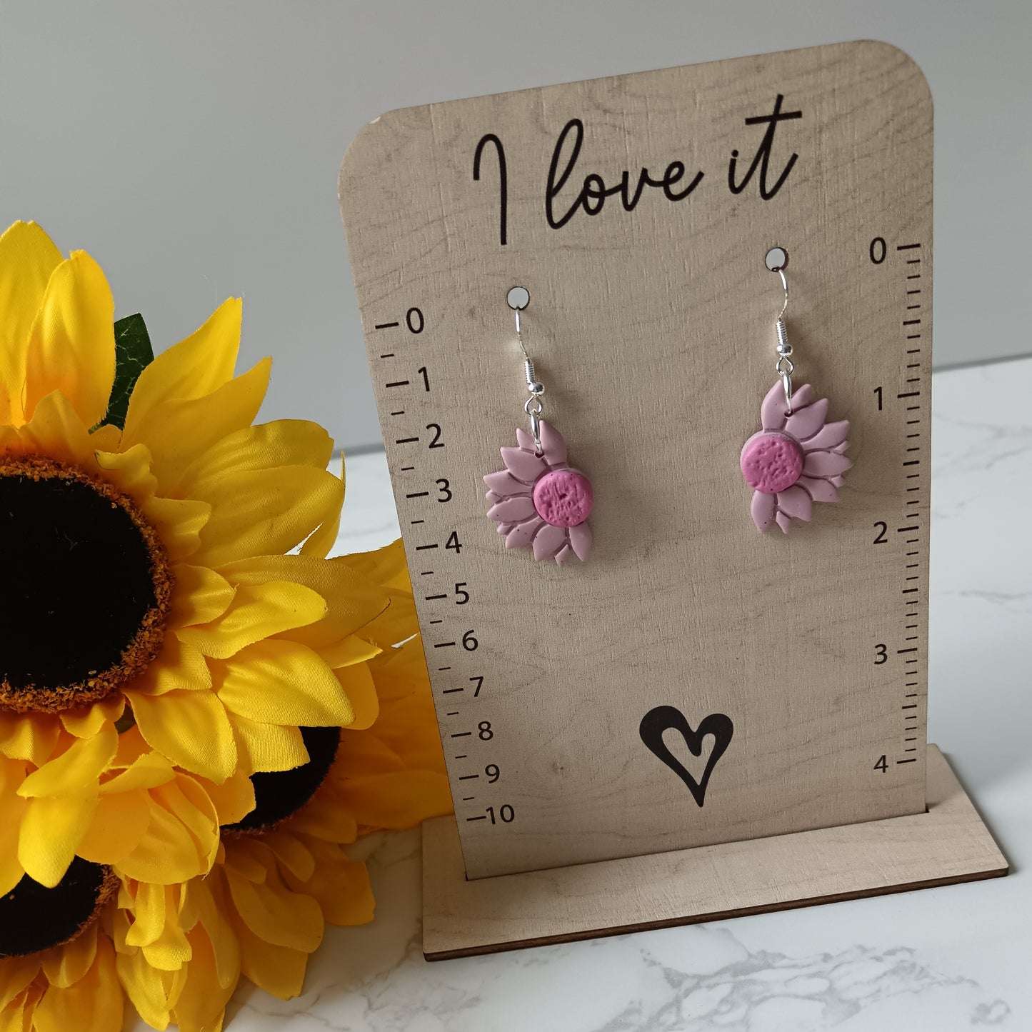 Pink Sunflower Dangle Hook Earrings