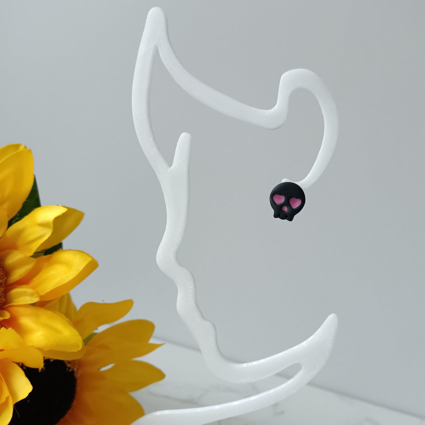 Black & Pink Heart Skull Stud Earrings