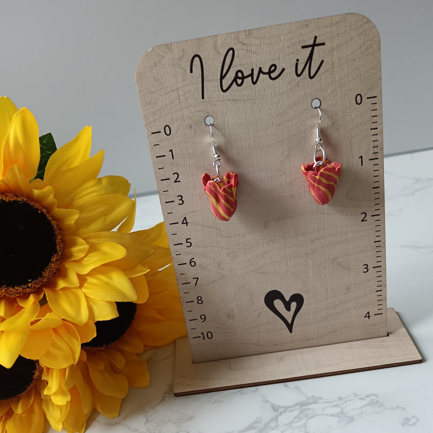 Red & Yellow Tulip Dangle Hook Earrings
