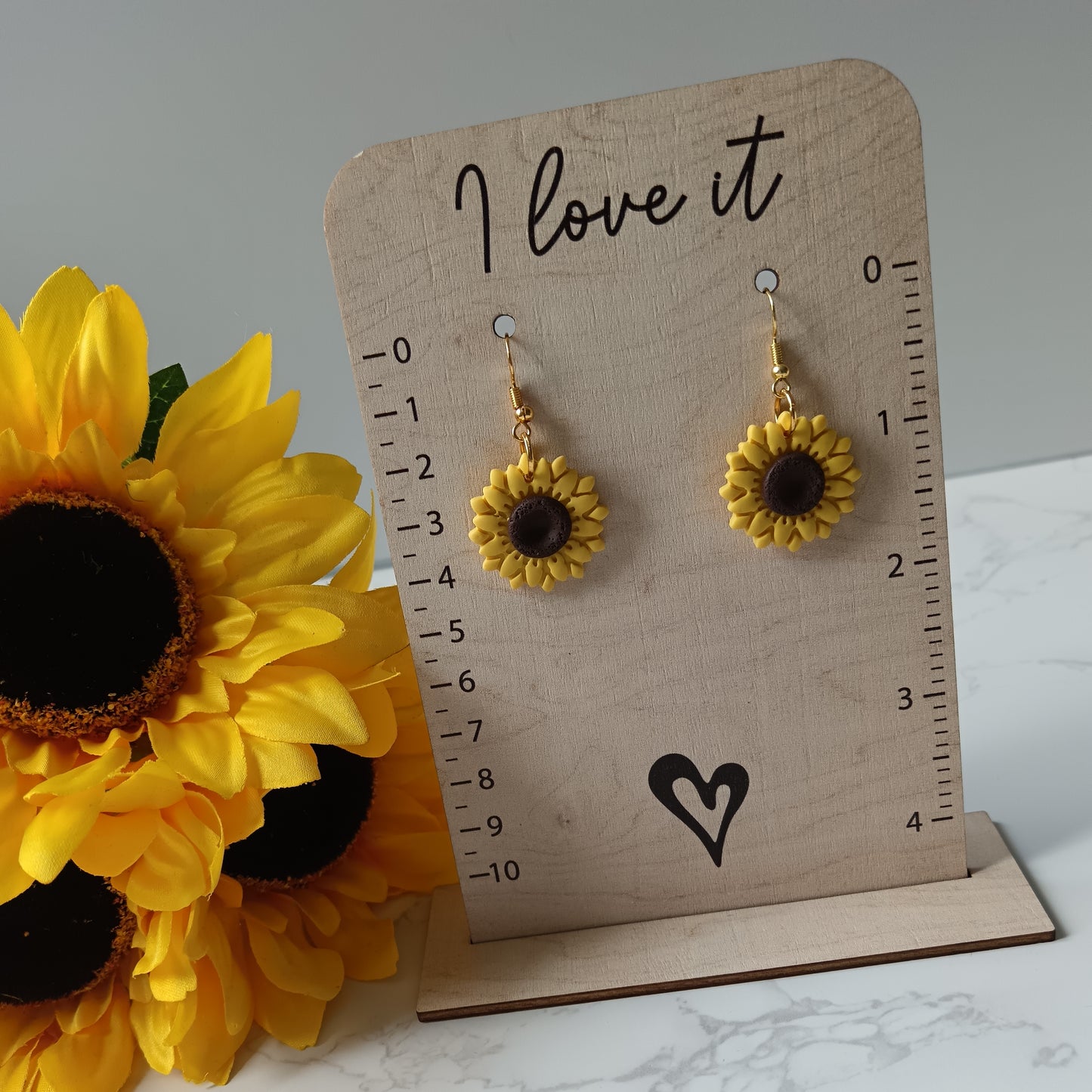 Sunflower Dangle Gold Hook Earrings