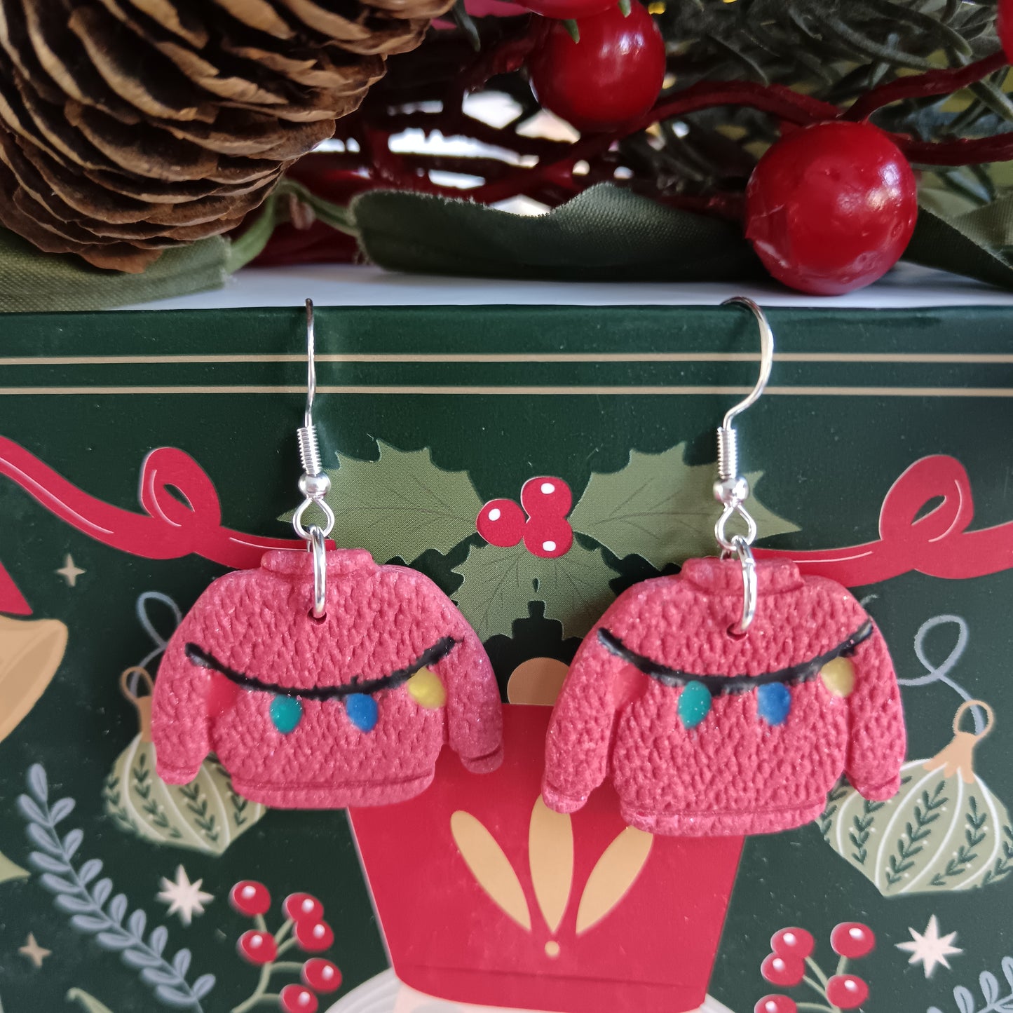 Christmas Lights Red Jumper Hook Earrings