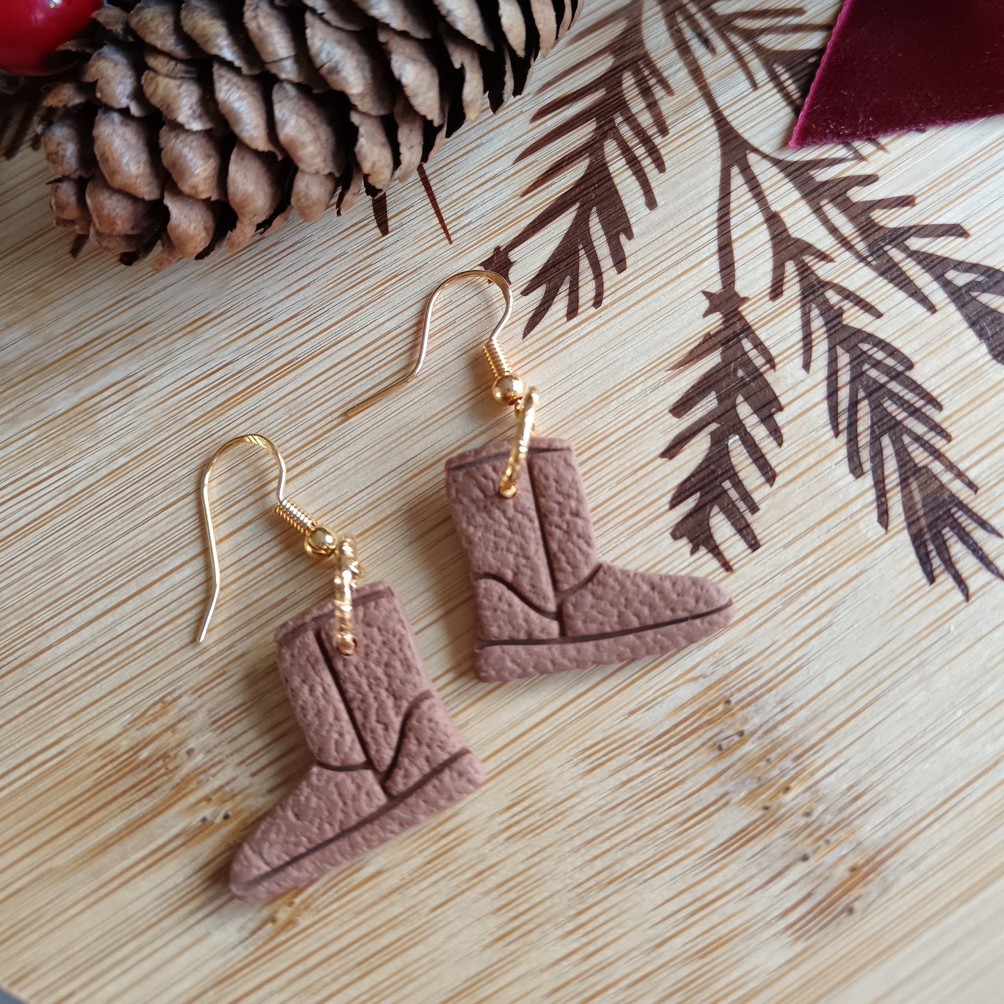 Winter Boots Caramel Brown Hook Earrings