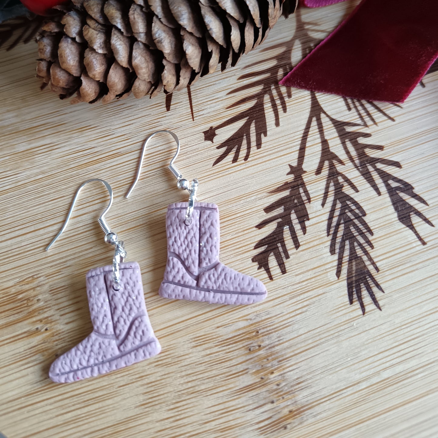Winter Boots Baby Pink & Silver Hook Earrings