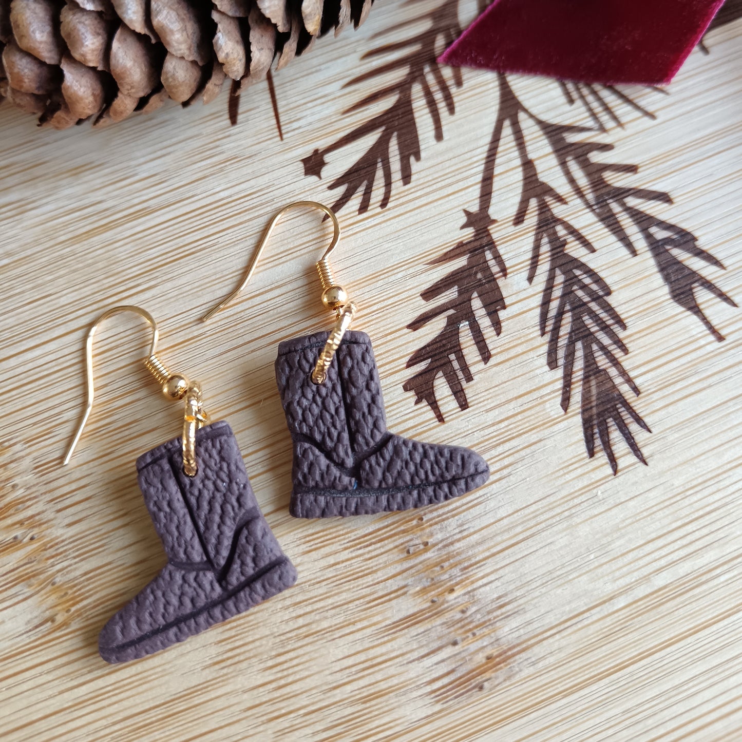 Winter Boots Chocolate Brown Hook Earrings