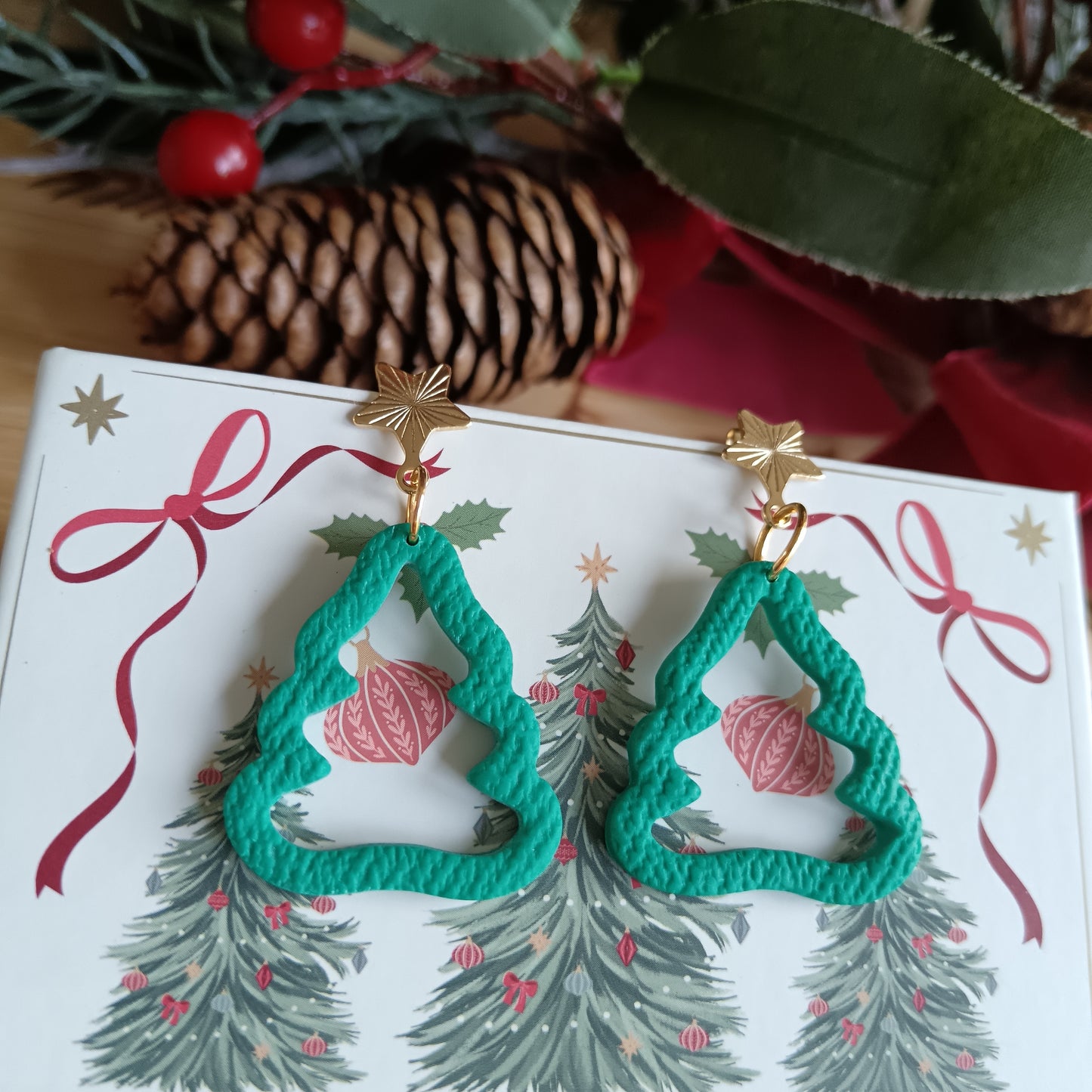 Christmas Tree Dangle Star Stud Earrings