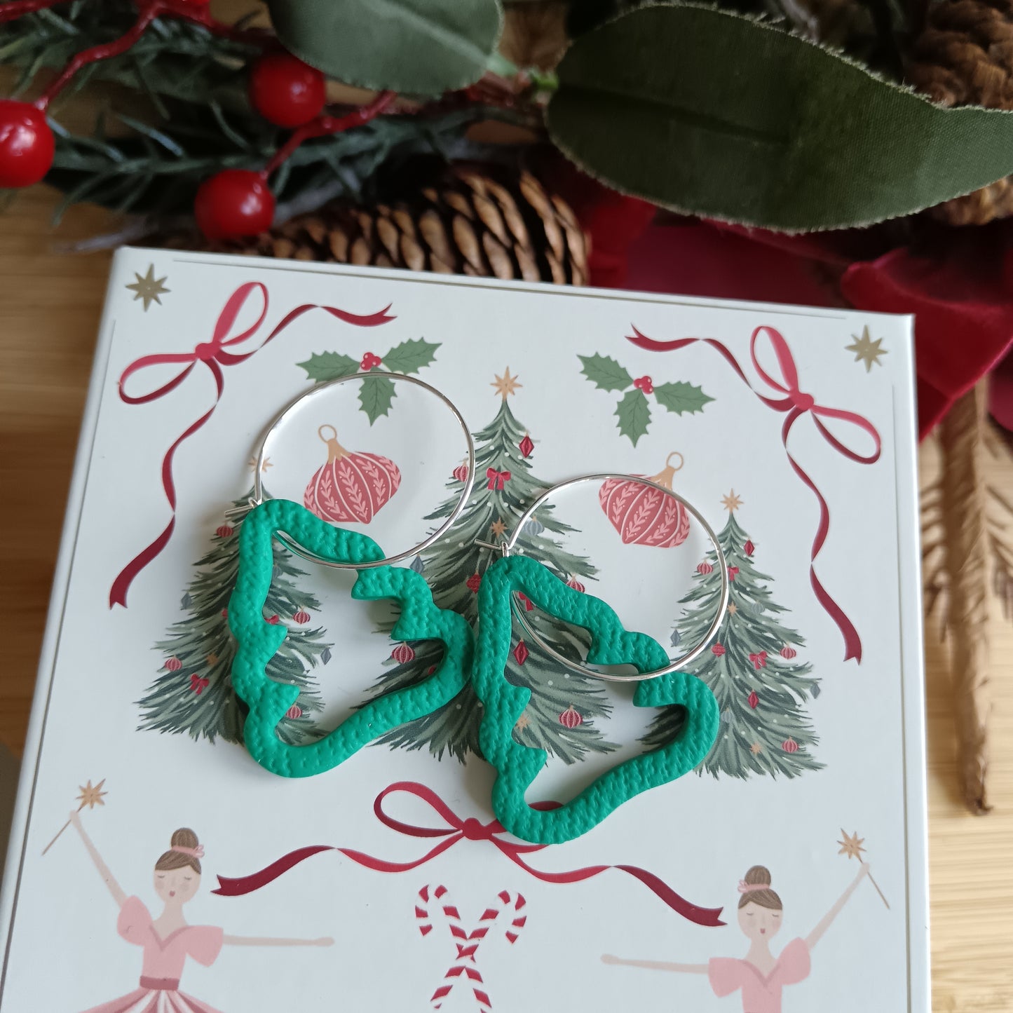 Christmas Tree Hoop Earrings
