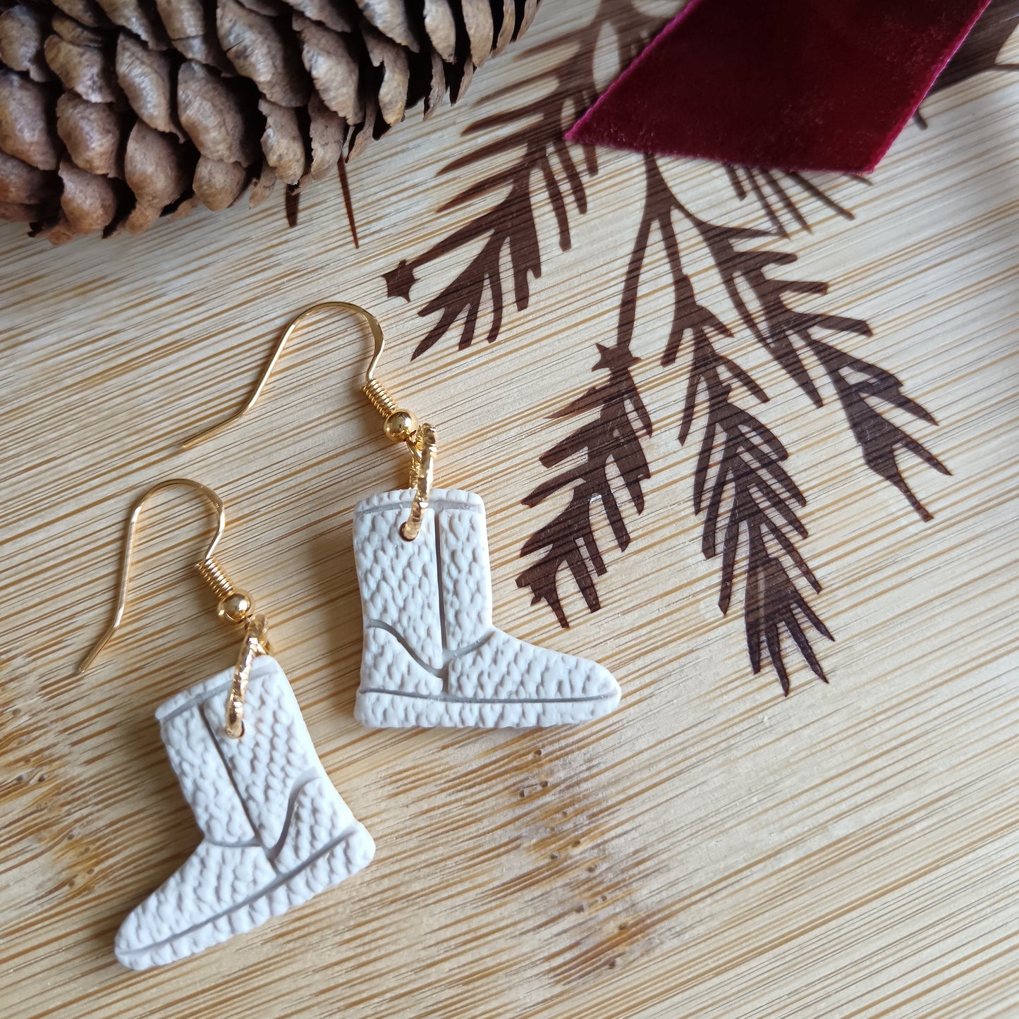 Winter Boots Beige Hook Earrings