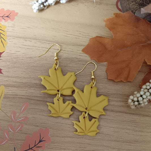 Gold Maple Leaf Dangle Hook Earrings
