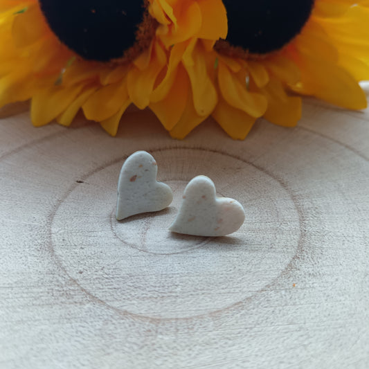 Granite Effect White Heart Stud Earrings