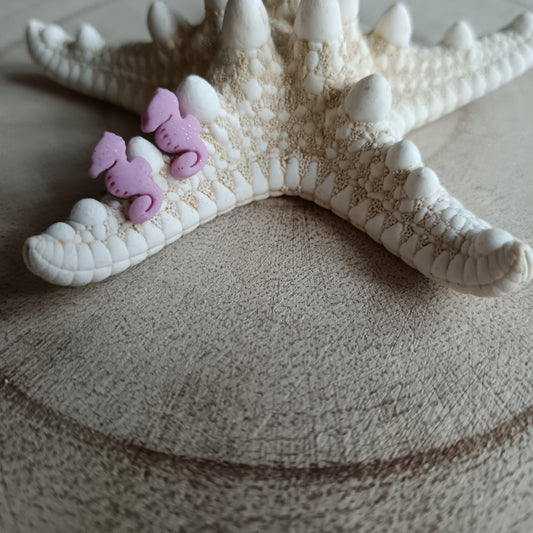 Micro Seahorse Baby Pink Shimmer Stud Earrings