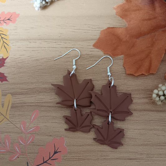 Brown Maple Leaf Dangle Hook Earrings