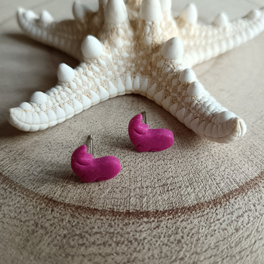 Micro Whale Hot Pink Shimmer Stud Earrings