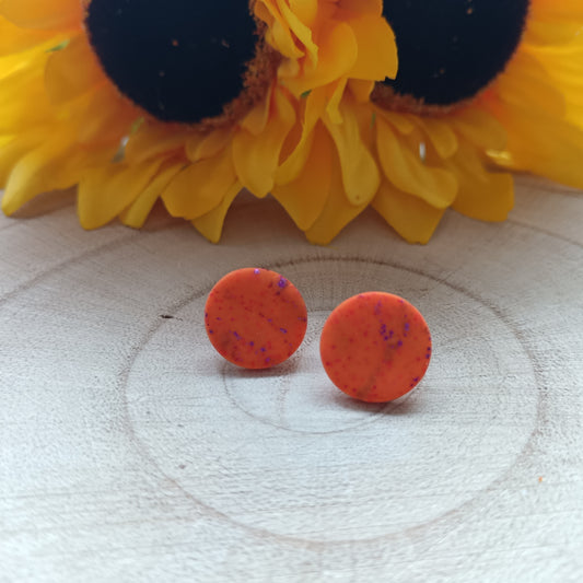 Orange & Purple Glitter Circle Stud Earrings