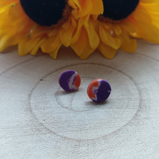 Tie Die Purple, Orange & White Organic Circle Stud Earrings