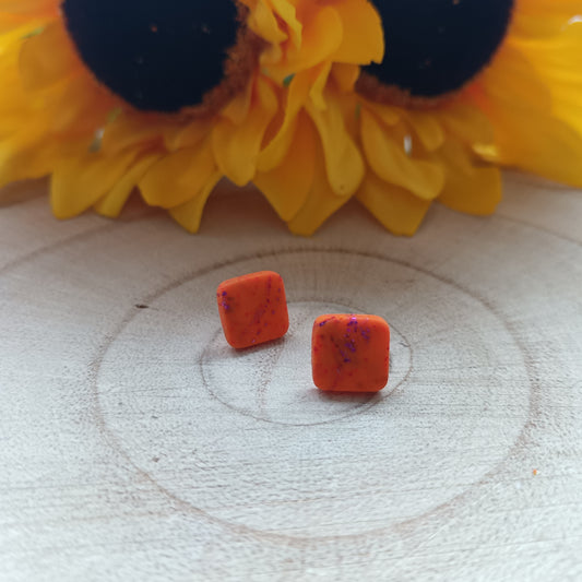 Orange & Purple Glitter Square Stud Earrings