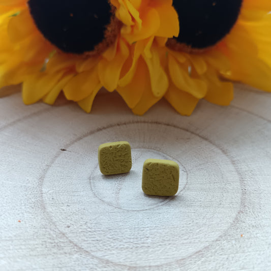 Textured Lime Green Square Stud Earrings