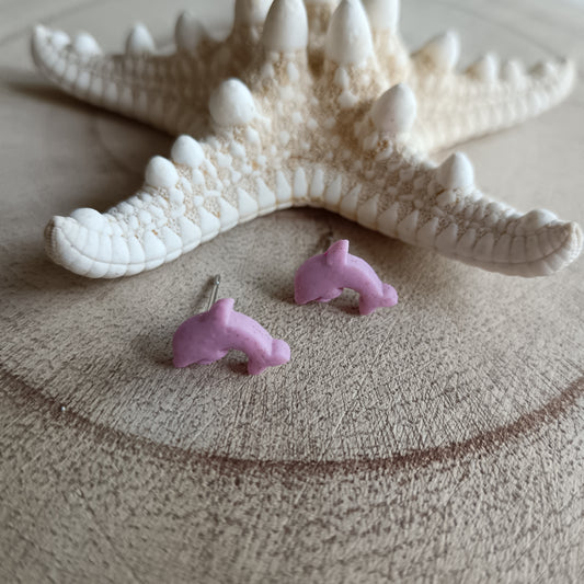 Micro Dolphin Baby Pink Shimmer Stud Earrings
