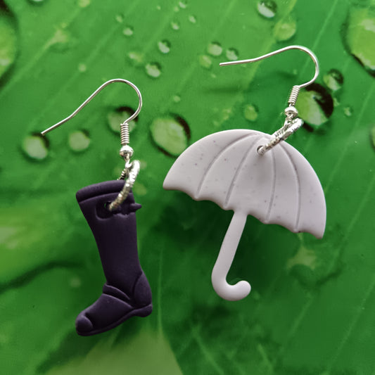 Umbrella & Welly Boot Purple Hook Earrings