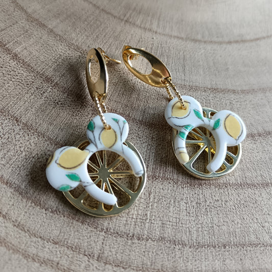 Lemon Inspired Charm Mouse Dangle Stud Earrings