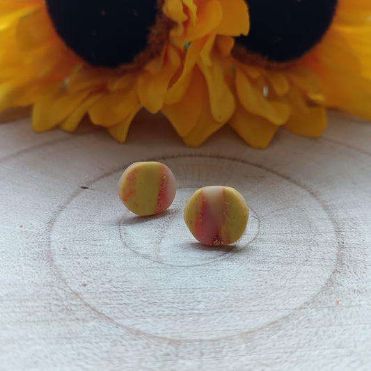 Peach, Lime Green & Translucent Organic Circle Stud Earrings