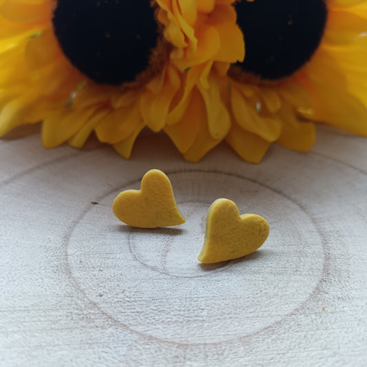 Granite Effect Yellow Heart Stud Earrings