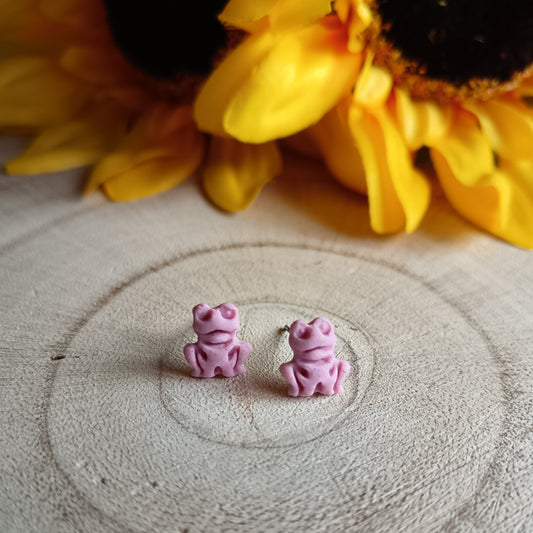 Micro Frog Baby Pink Shimmer Stud Earrings
