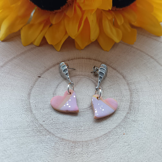 Colourful Stripy Pastel Heart Stud Dangle Earrings