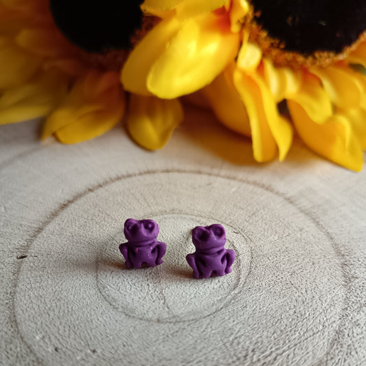 Micro Frog Purple Pink Shimmer Stud Earrings