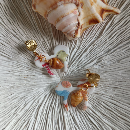 Shell Inspired Mouse Dangle Stud Earrings