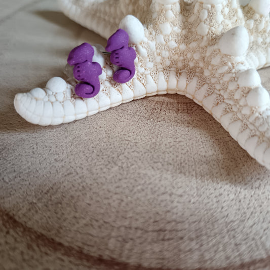 Micro Seahorse Purple Pink Shimmer Stud Earrings