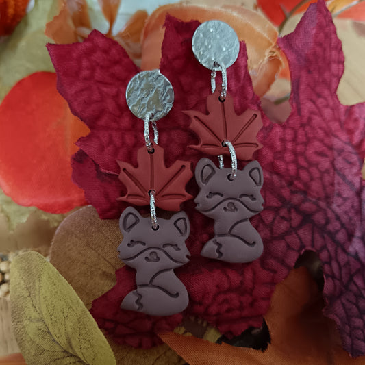 Fox & Maple Leaf Dangle Stud Earrings