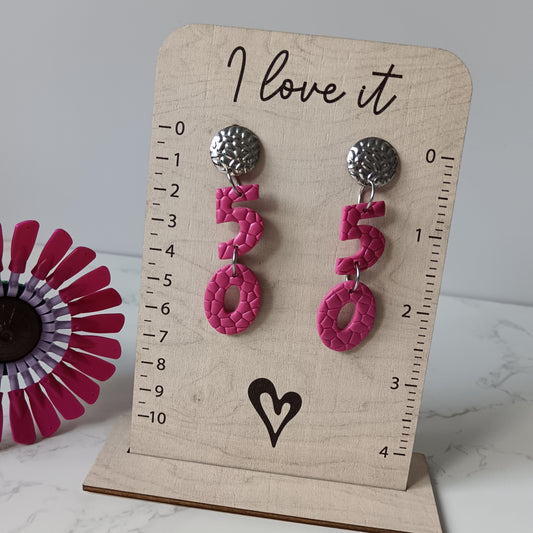 50th Birthday Hot Pink Dangle Stud Earrings
