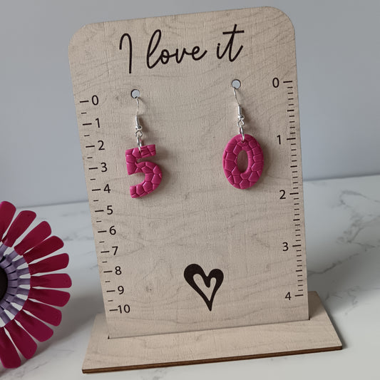 50th Birthday Hot Pink Hook Earrings