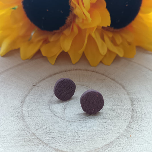 Leather Texture Effect Burgundy Stud Earrings