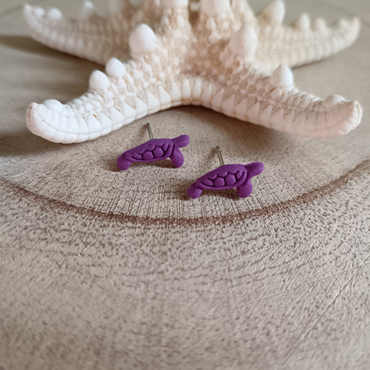 Micro Turtle Purple Pink Shimmer Stud Earrings